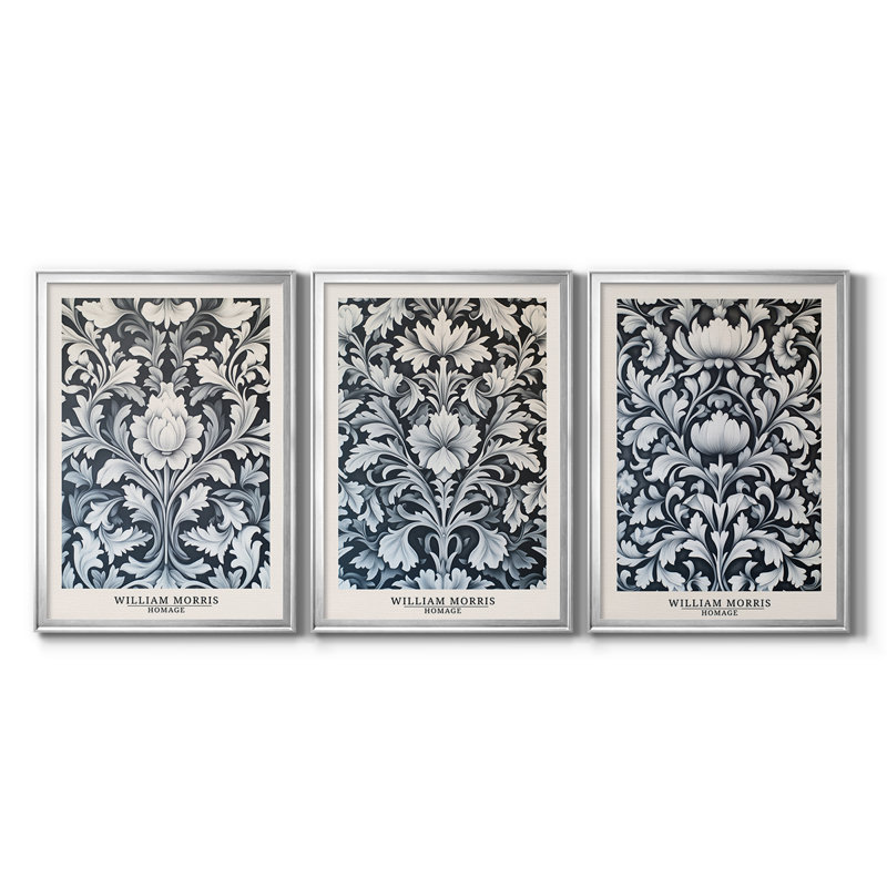 Série WORMIS DCCXLIX - Toile tendue sur mesure avec châssis - 3 pièces, H 15 po x l 19 po, Argent argent
