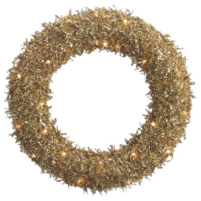 Pre-Lit Sparkling Gold Glittered Sequin Christmas Wreath - 22-Inch Clear Lights