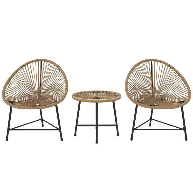 Round 3 - Piece 2 - Person 45Cm L Outdoor Bistro Set, Black/Natural