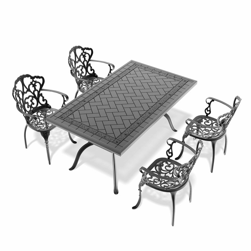 Ensemble de salle à manger 5 pièces pour patio avec coussins, table de salle à manger rectangulaire avec quatre fauteuils