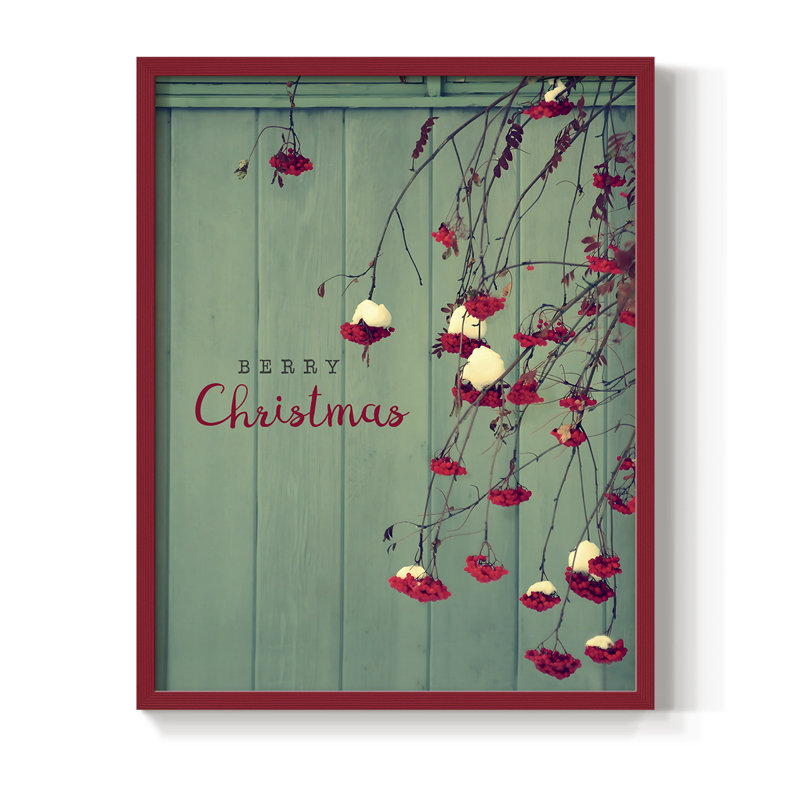 Berry Christmas, reproduction encadrée - bois massif, H 15 po x l 12 po, Rouge