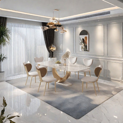 Rectangular sintered stone dining table set