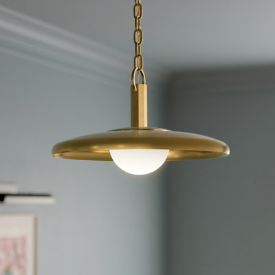 Luminaire suspendu 1 lumière avec verre opale gravé en laiton laqué Kurio 16 po