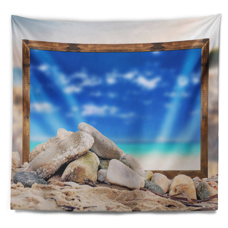 Tapisserie bleu ciel à effet de mer en polyester avec accessoires suspendus inclus, H 50 po x l 60 po