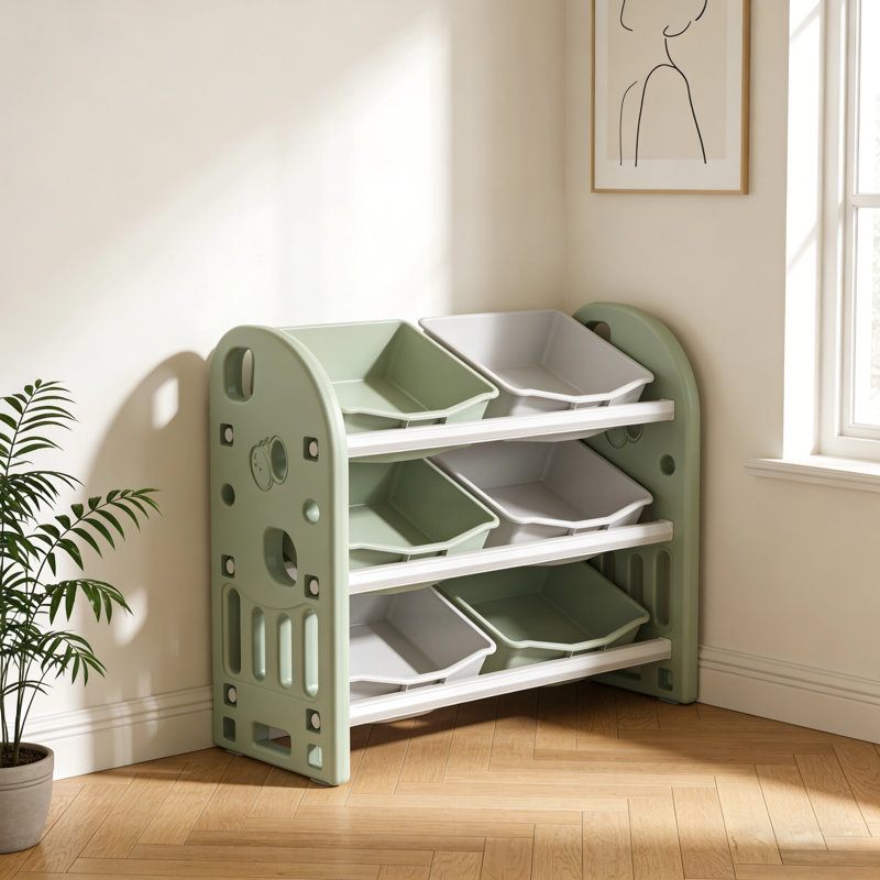 Multi-Functional Kids Toy Storage Organizer With 6 Bins And HDPE Shelf, Green