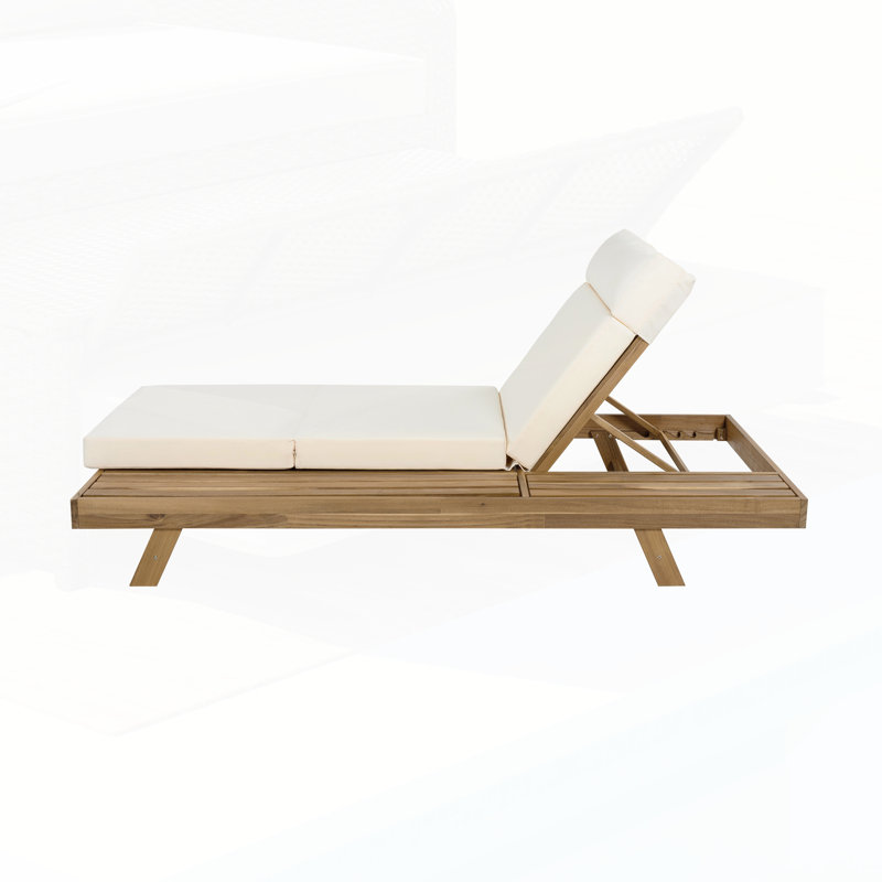 Acacia Wood Lounge Chaise Set With Adjustable Headrest And Water-Resistant Cushions For Outdoor Comfort, Light Brown