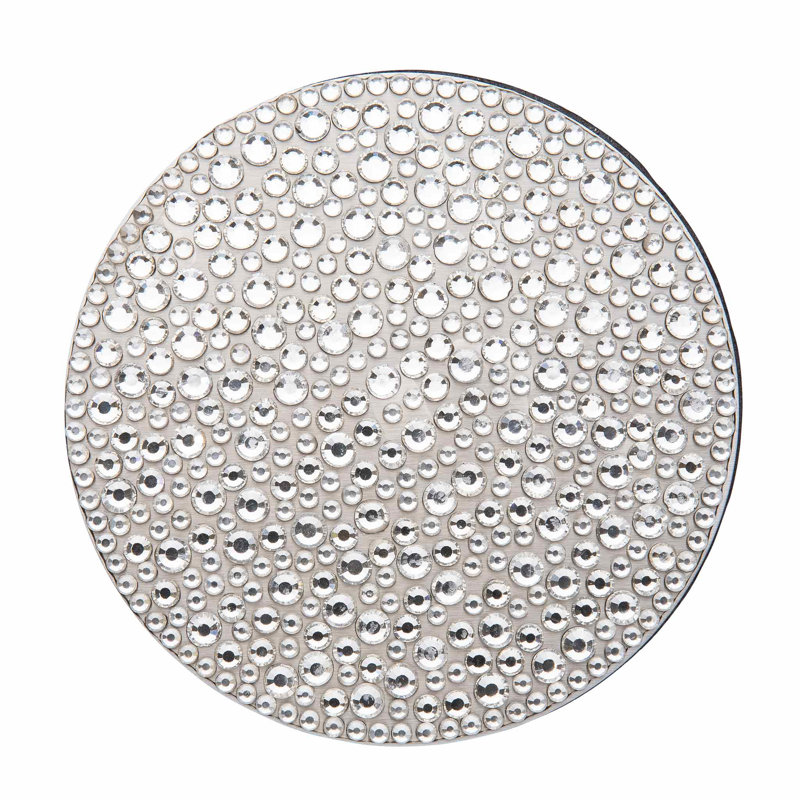 Silver Rhinestone Stainless Steel Coaster Set with Holder, 5"