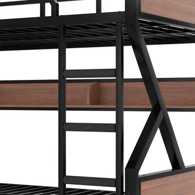 Lit superposé en métal avec tablettes de rangement et lumières, cadre de lit contemporain pour la maison
