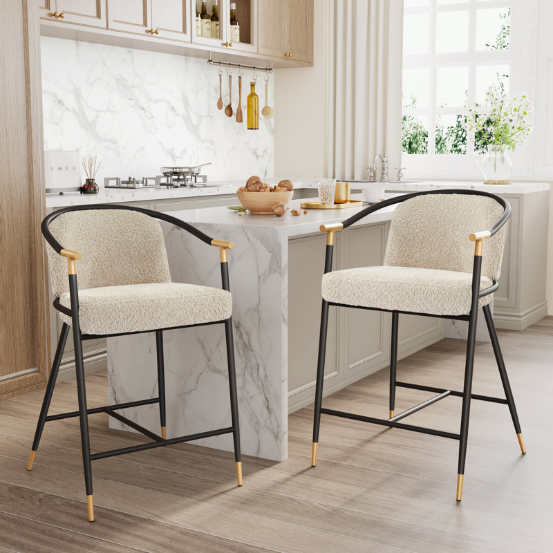 Rochin 26" Fabric Upholstered Counter Stools, Almond Boucle