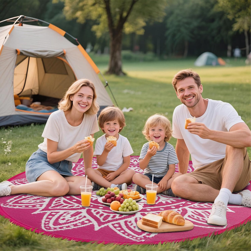 6Ft Round Outdoor Patio Rug Reversible Plastic Straw Rug Lightweight Waterproof Camping Mat for Outdoor Porch Deck Backyard RV