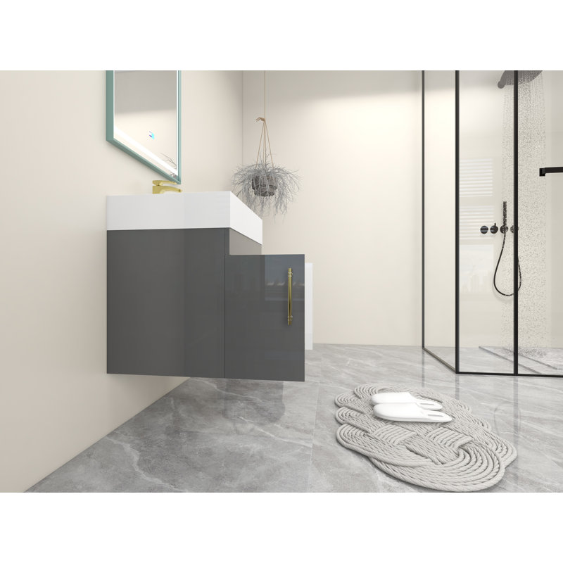 24" Single Bathroom Vanity Set, High Gloss Gray