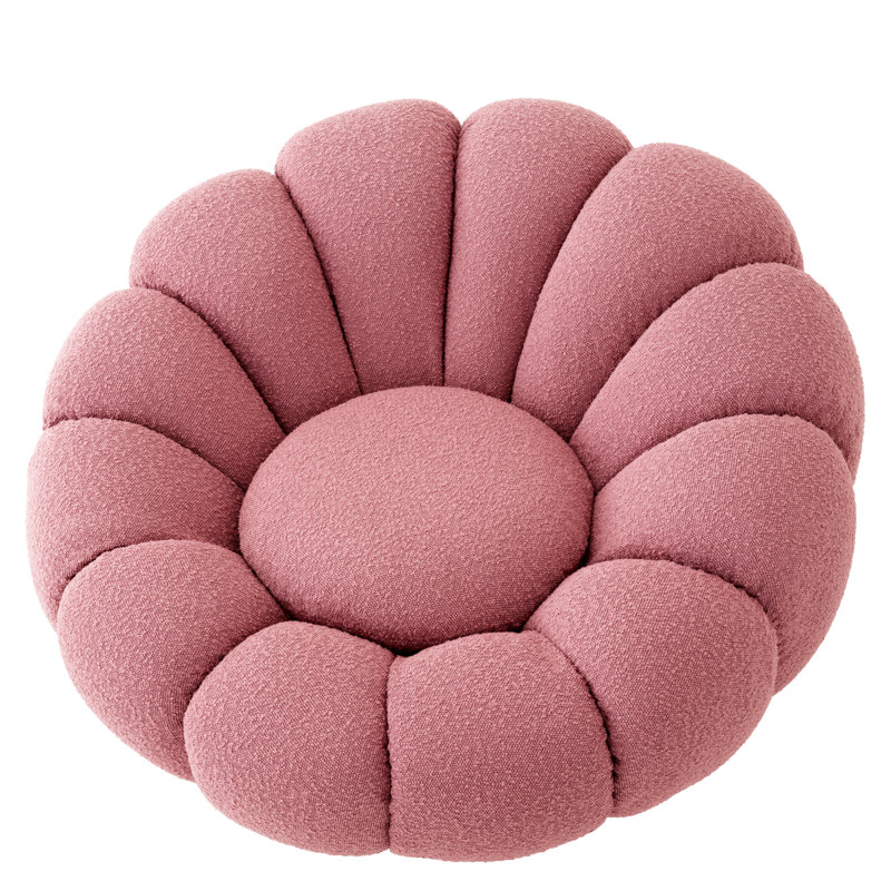 Mello Swivel Lounge Chair, Bouclé Rose Polyester Blend