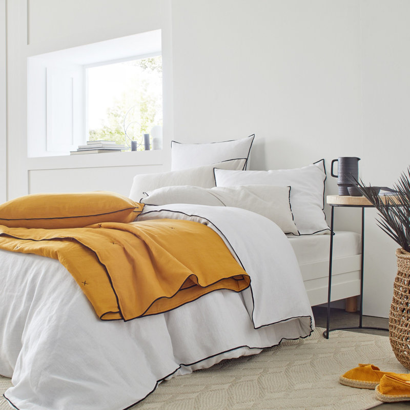 Dziedzic 100% Linen Solid Colour Duvet Cover, White/Grey