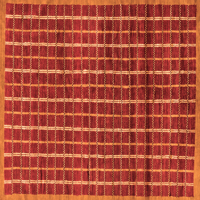 Tapis en chenille / polyester tissé à la machine Shyna - rouge / jaune, Carré 8 pi