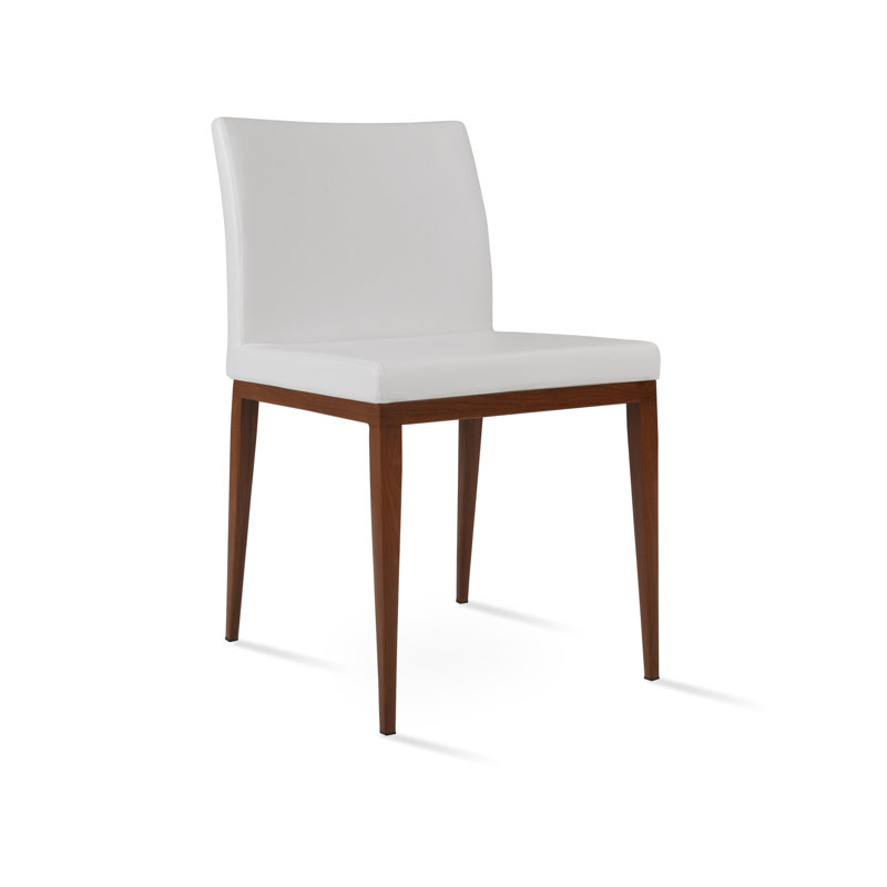 Aria MW Side chair, White PPM Faux Leather, Walnut