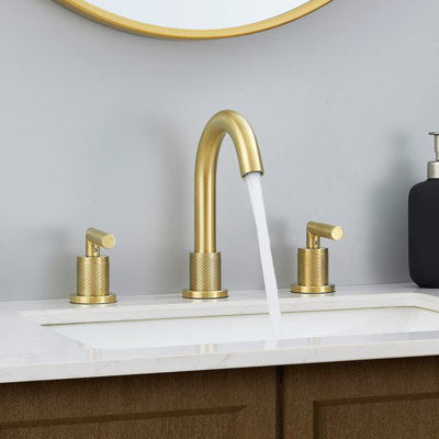 2 Handle Brushed Gold Bathroom Faucet 8 Inch, Widespread 3 Hole Stainless Steel With Pop Up Drain And Water Supply Hoses, 360 Turning Option Inch Sink Faucet, Rotate Durability