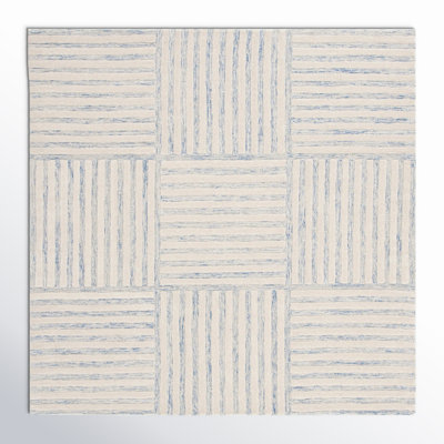 Tapis rayé bleu / ivoire en laine touffetée à la main Asgari
