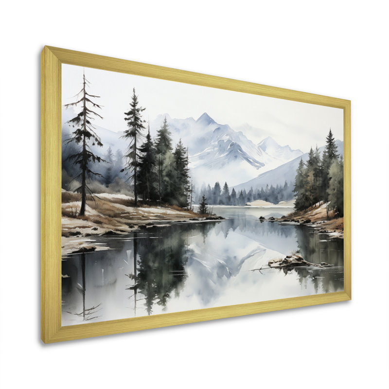 Vert, bleu, minimalisme, forêt, réflexion silencieuse - minimalisme, art mural, Cadre doré simple, H 24 po x l 32 po x P 1 po