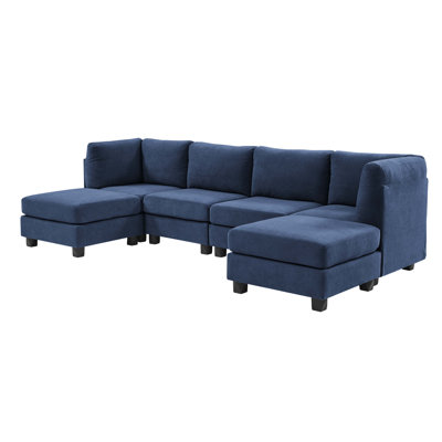 34.50×120.00×60.00 Inch Polyester Modular Sectional Sofa, Custom Layout & Detachable Cushions, Polyester Upholstered Couch With Plastic Legs For Living Room Dark Blue