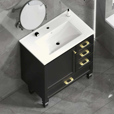 Meuble-lavabo. Armoire de rangement Abundant - 1 porte à fermeture douce et 3 tiroirs