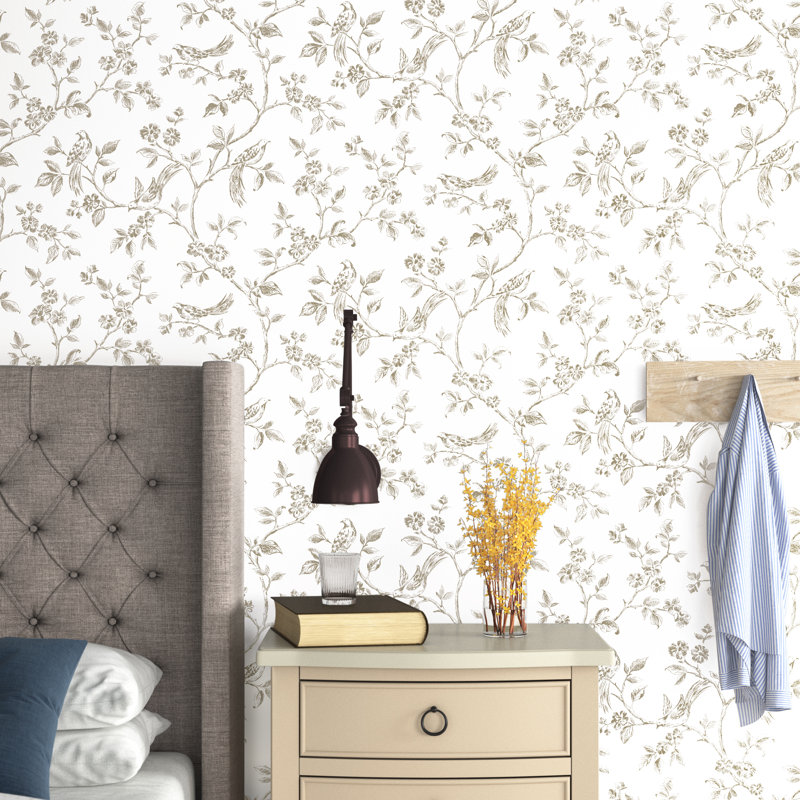 Krantz Ray Bird Trail 33' L x 20.5" W Smooth Wallpaper Roll, Taupe