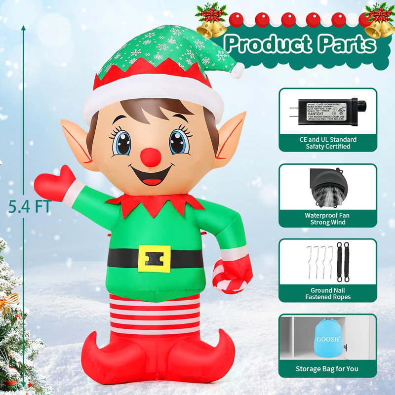 Elfe de Noël gonflable 5 pi avec lumières DEL intégrées
