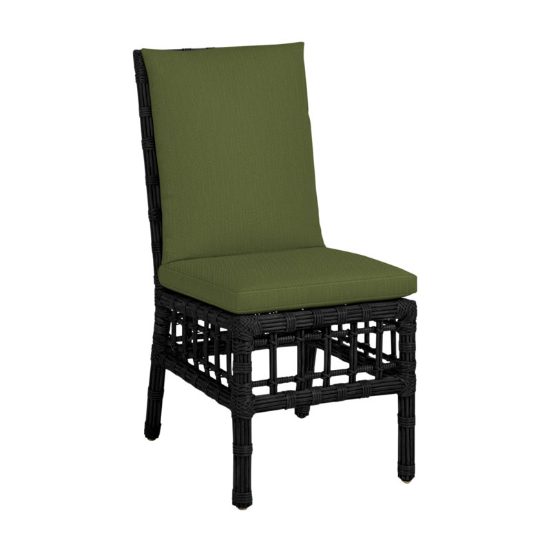 Newport Patio Dining Side Chair with Cushions, No Welt, Onyx, Linen Forest