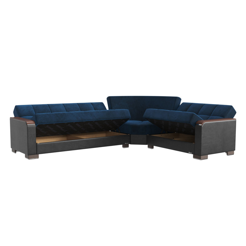  Nadler X Fabric Upholstered 224” Convertible Sectional Sofa Bed with Storage – Firm Support L-Shaped Sleeper Sectional for Small Spaces