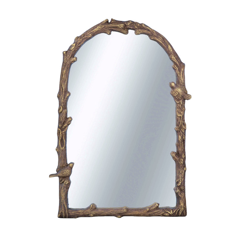 Miroir mural 24 po x 1,5 po x 34 po magnésien avec motifs botaniques et oiseaux dorés