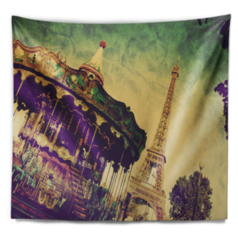 Paysage paris eiffel tower retro style tapisserie, H 32 po x l 39 po