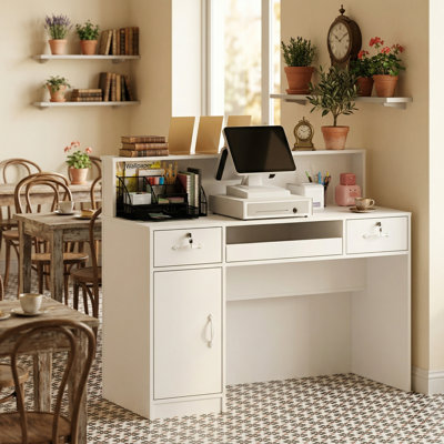 Bureau de réception en bois à 2 tiroirs avec lumière Adhamh