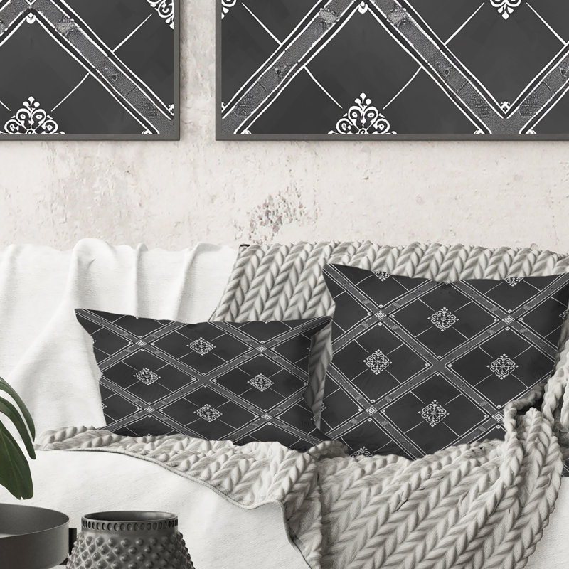 Coussin lombaire traditionnel gris à motif argyle II