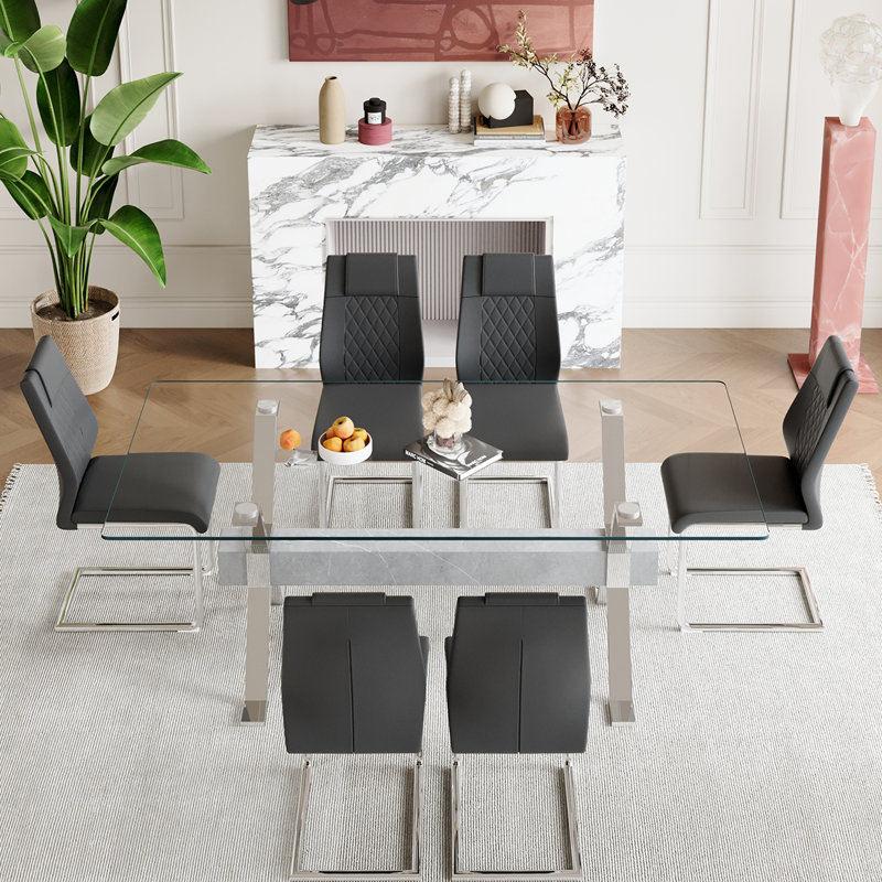 Ensemble de table de salle à manger 7 pièces 7 pièces, Argent argent, H 46 cm x l 30 cm