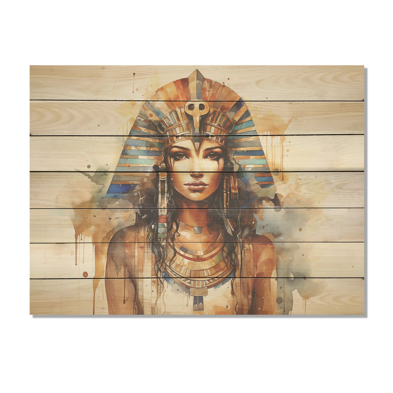 Pharaon doré et bleu égyptien, beauté III - Égypte sur bois, H 34 po x l 44 po x P 0,78 po