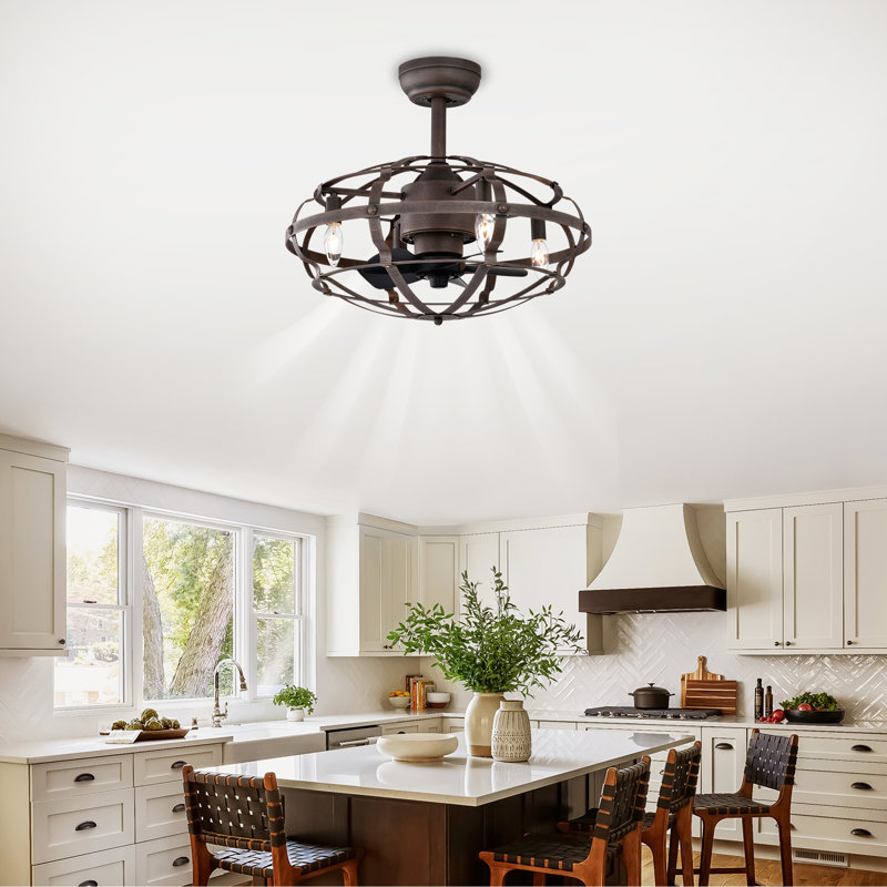Arlo Caged Ceiling Fan with Lights, Remote Control & Reversible Motor (Bulb Not Included), Bronze