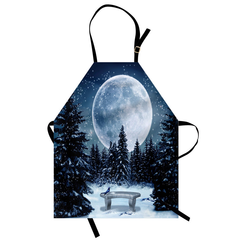 Tablier blanc East Urban Home unisexe, forêt clair de lune, taille adulte, bleu blanc