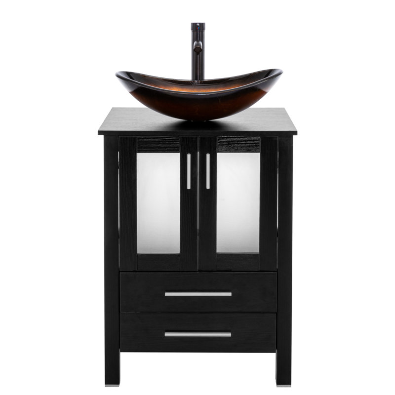 Azaree 24'' Single Bathroom Vanity with Manufactured Wood Top, Black, Champagne