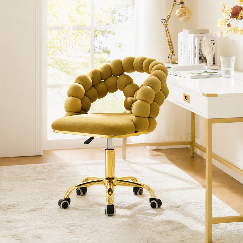  Chaise de bureau pivotante en velours à hauteur réglable Modern, Jaune