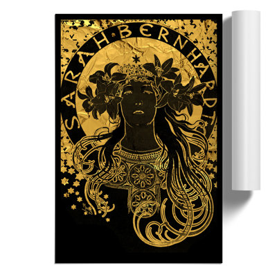 Sarah Bernhardt In Gold by Alphonse Mucha - No Frame Painting
