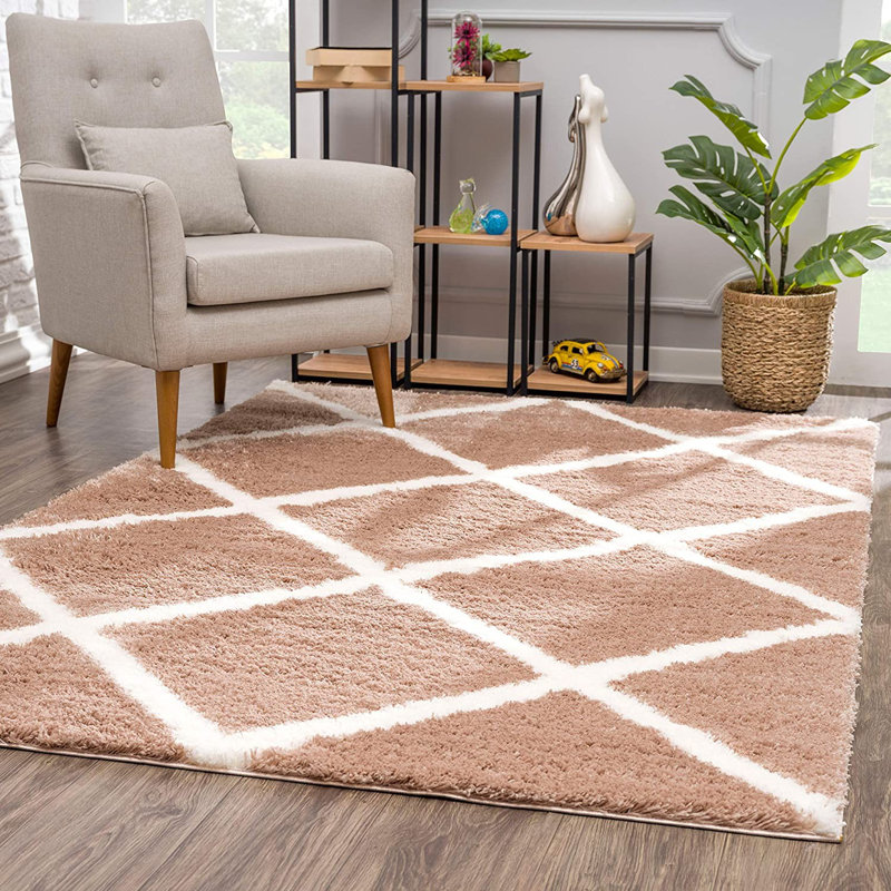 Tapis beige à motif géométrique 3 pi x 5 pi, Rectangle de 5 pi x 8 pi