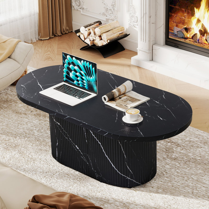 Table basse ovale simple à plateau en marbre, Noir