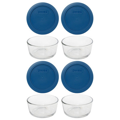 Pyrex (4) 4-Cup Glass Bowls & (4) 4-Cup Lids