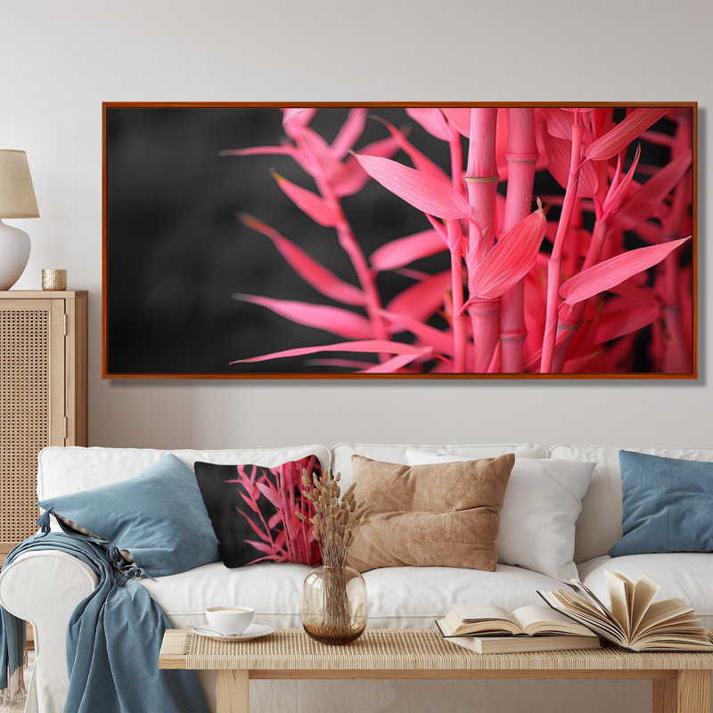 Décoration de jardin en bambou rose et noir I, White Picture Framed, 12" H x 20" W
