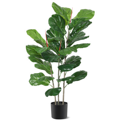 Figuier artificiel de 39 pouces avec feuilles réalistes et tronc en bois naturel pour le bureau de décoration intérieure