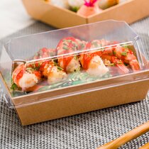 Restaurantware Roku 10.25 x 7.5 inch Sushi Trays, 100 Disposable Sushi Containers with Lids - Extra Large, Rectangle, Black Plastic to Go Containers