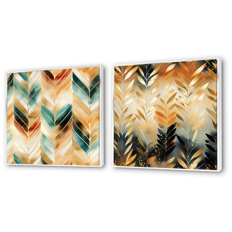 Vitale - Ensemble de 2 décorations murales formes abstraites, Cadre flottant blanc, H 16 po x l 33 po x P 1 po