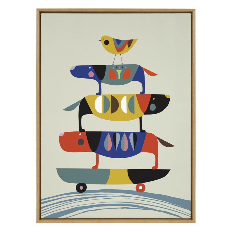 «Skate Dog» par Rachel Lee, 3 oiseaux, reproduction d'art sur toile encadrée, Naturel, H 41,5 po x l 31,5 po