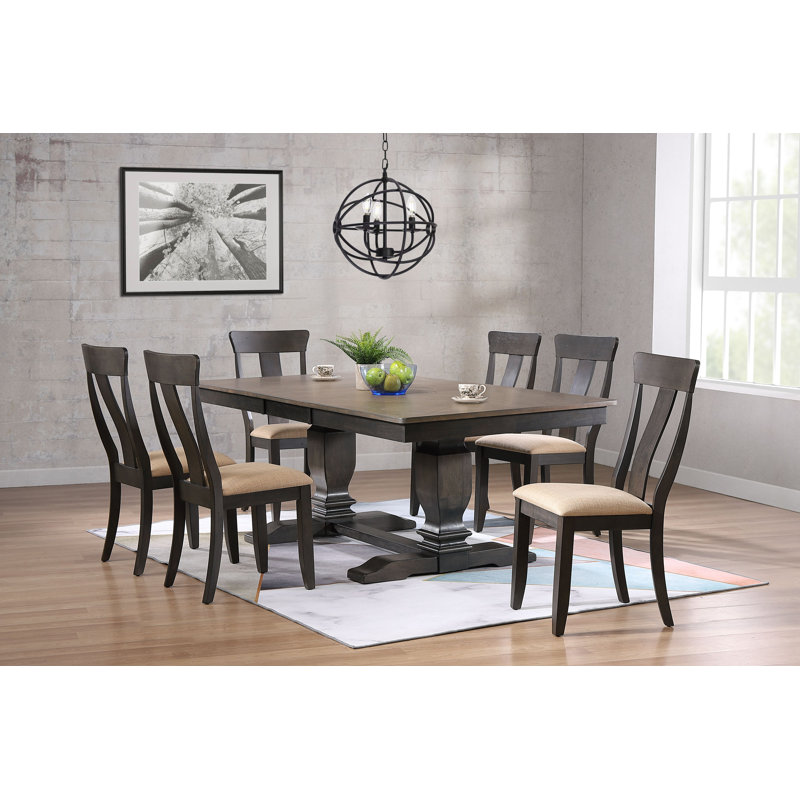  Ensemble de salle à manger 7 pièces rectangulaire en bois massif extensible de couleur crème et brun avec rallonge à levier 18 "(4 à 6 personnes)