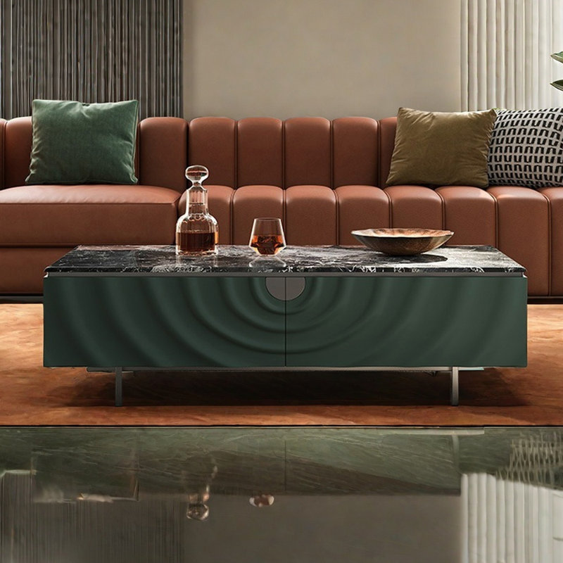 Table basse simple en marbre clair de style luxueux, H 15,74 po x L 51,18 po x l 27,55 po 