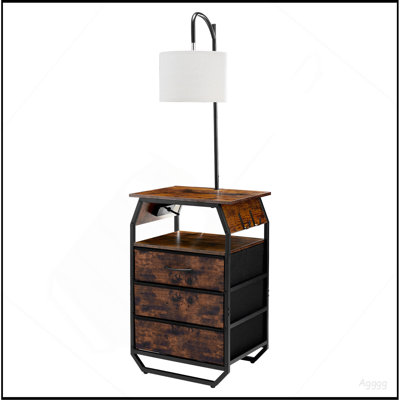 Lampe sur pied avec table, table de bout à 2 niveaux avec 3 tiroirs et 3 lumières de température de couleur, table de chevet moderne avec table de chevet avec port USB et port de charge de type C et CA pour salon, chambre à coucher, dortoir